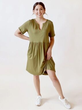 Able Short Sleeve Sandra Swing Dress - Olive - L